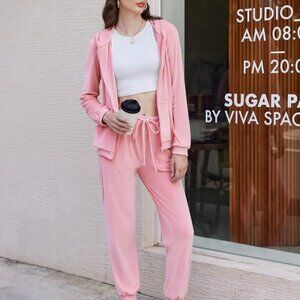 Pink Velour 2-Piece Hooded Sweatshirt & Joggers Sweatpants Set